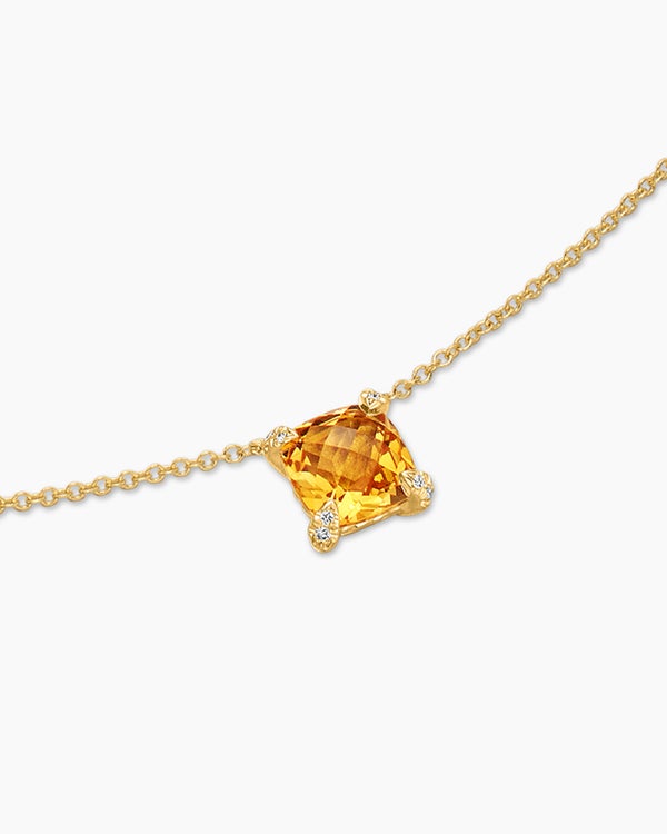 Petite Chatelaine® Pendant Necklace in 18K Yellow Gold with Citrine and Diamonds, 7mm