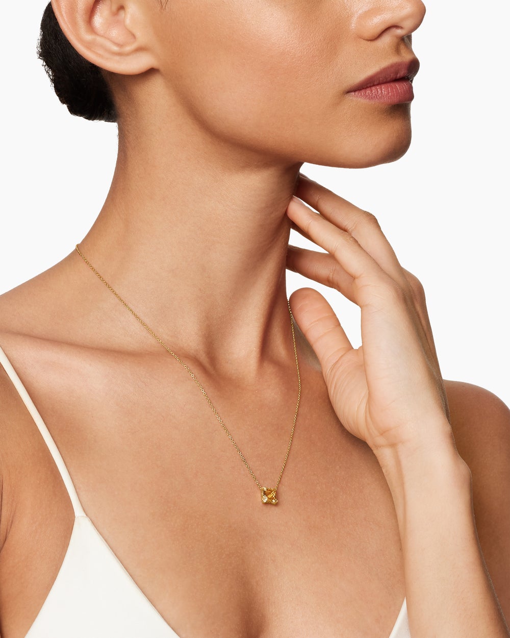 Womens Petite Chatelaine® Pendant Necklace in 18ct Yellow Gold with Citrine and Diamonds, 7mm