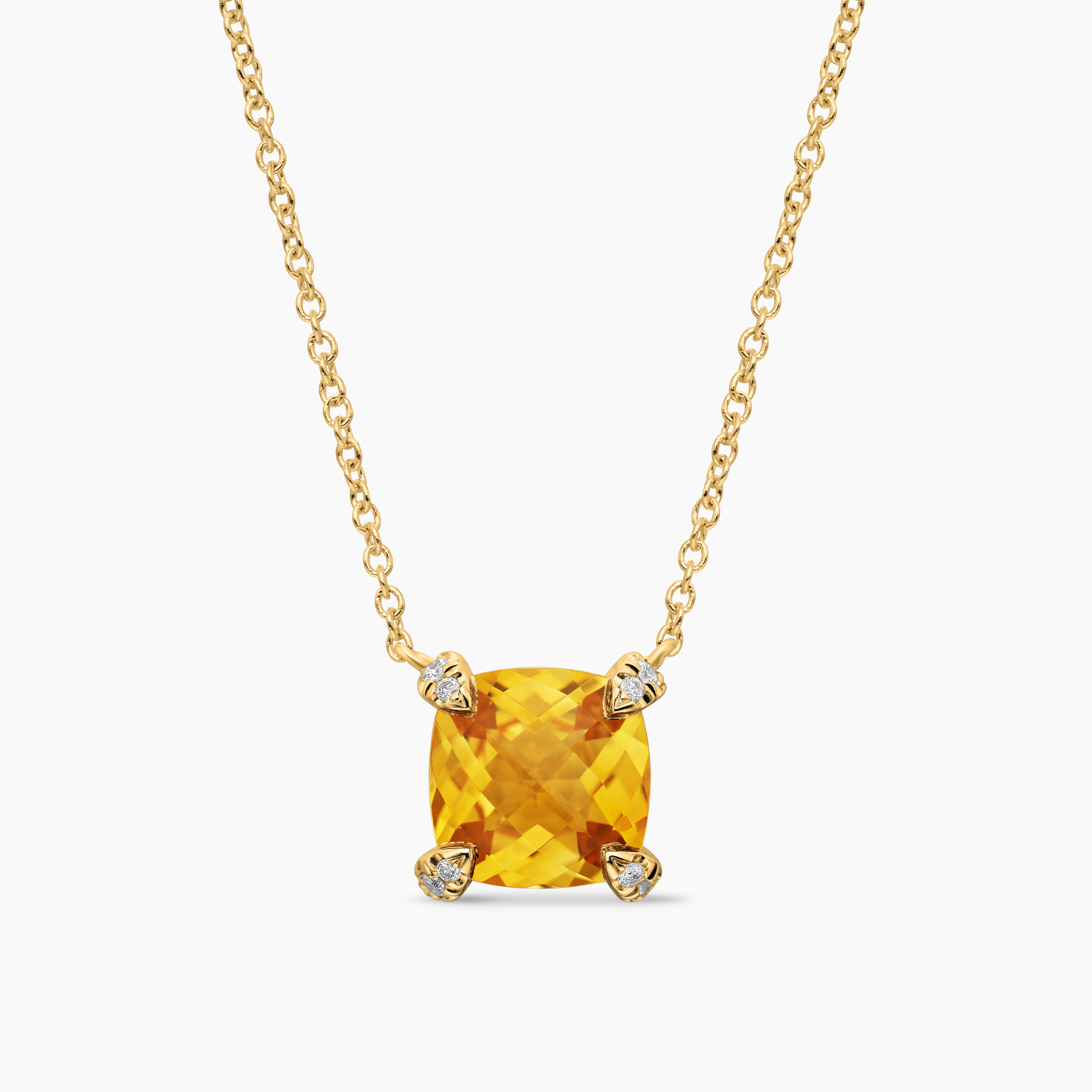 Womens Petite Chatelaine&reg; Pendant Necklace in 18K Yellow Gold with Citrine and Diamonds, 7mm