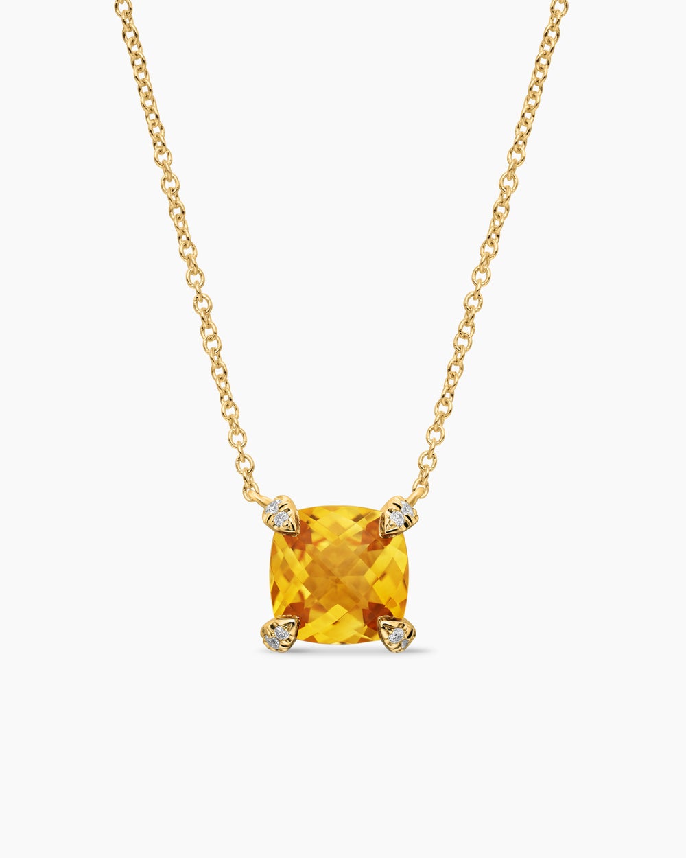 Womens Petite Chatelaine® Pendant Necklace in 18ct Yellow Gold with Citrine and Diamonds, 7mm