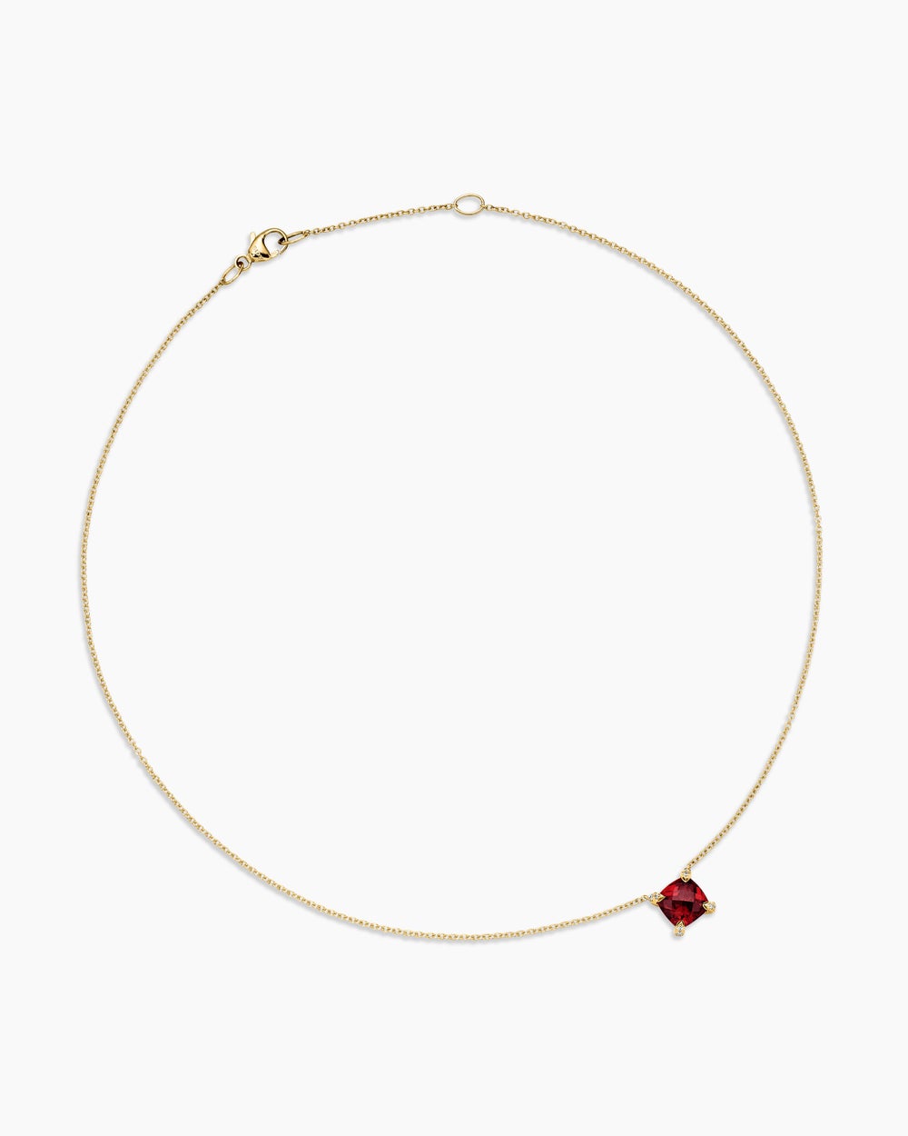 Womens Petite Chatelaine® Pendant Necklace in 18ct Yellow Gold with Garnet and Diamonds, 7mm