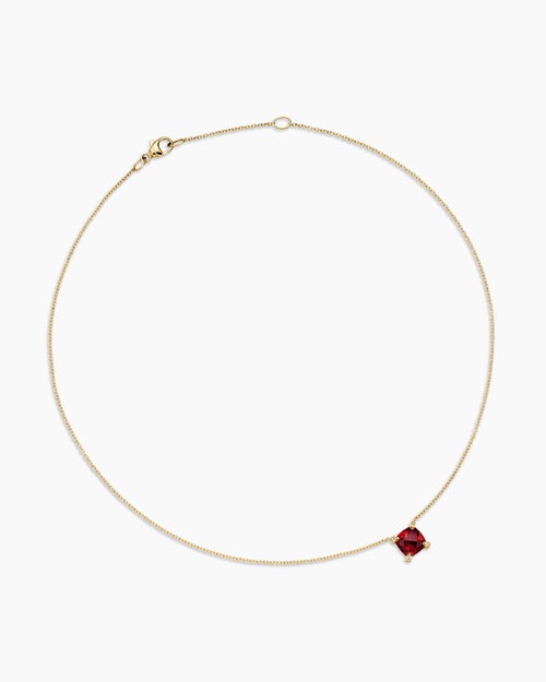 Womens Petite Chatelaine® Pendant Necklace in 18K Yellow Gold with Garnet and Diamonds, 7mm