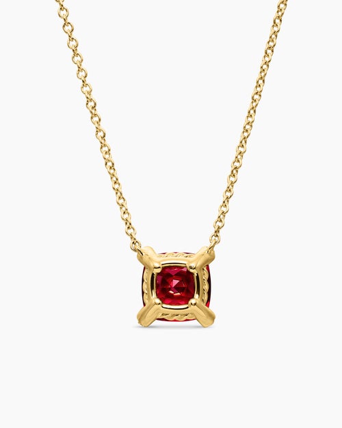 Womens Petite Chatelaine® Pendant Necklace in 18K Yellow Gold with Garnet and Diamonds, 7mm
