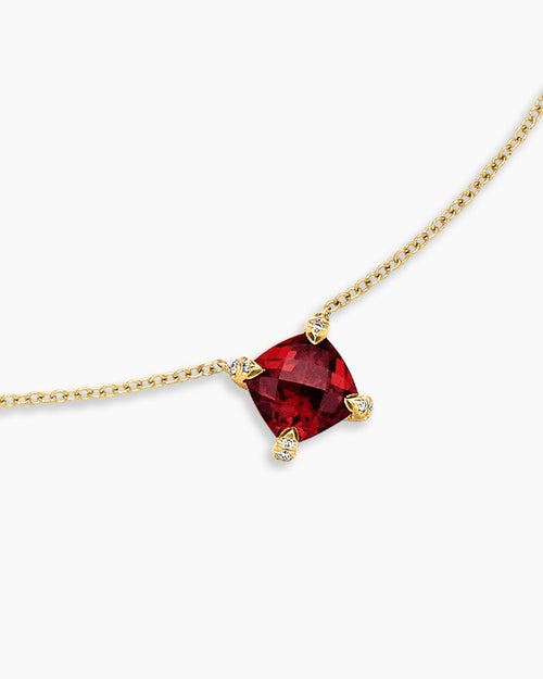 Womens Petite Chatelaine® Pendant Necklace in 18K Yellow Gold with Garnet and Diamonds, 7mm