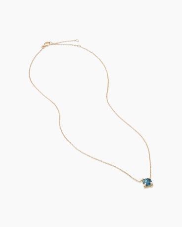 Petite Chatelaine® Pendant Necklace in 18K Yellow Gold with Hampton Blue Topaz and Diamonds, 7mm