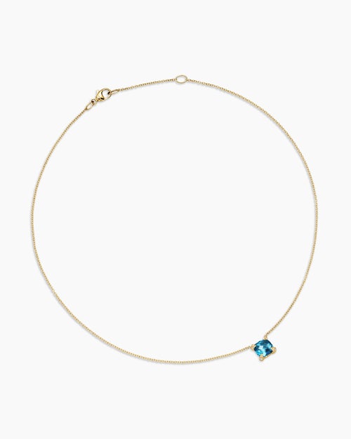 Womens Petite Chatelaine® Pendant Necklace in 18K Yellow Gold with Hampton Blue Topaz and Diamonds, 7mm