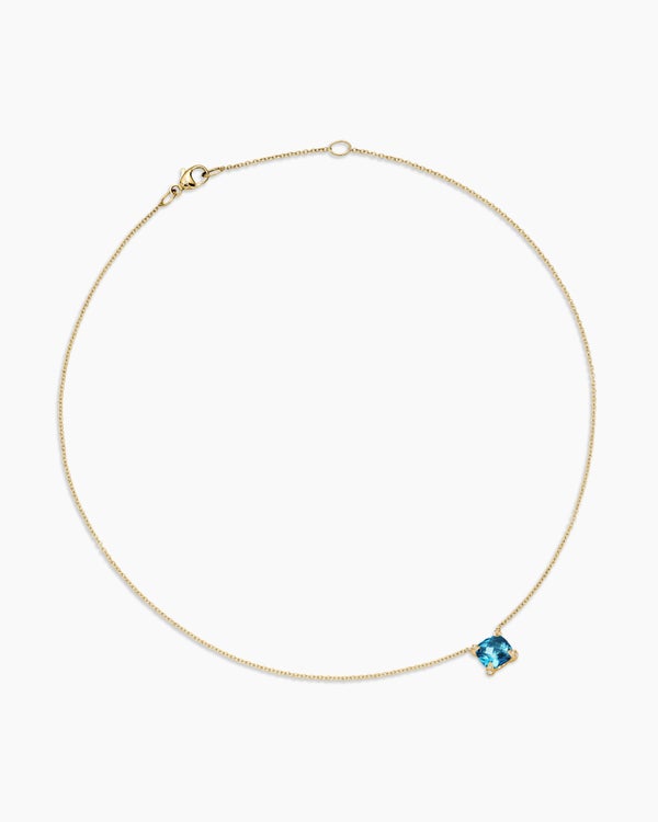 Petite Chatelaine® Pendant Necklace in 18K Yellow Gold with Hampton Blue Topaz and Diamonds, 7mm