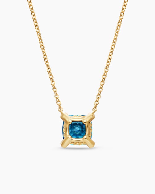 Womens Petite Chatelaine® Pendant Necklace in 18K Yellow Gold with Hampton Blue Topaz and Diamonds, 7mm