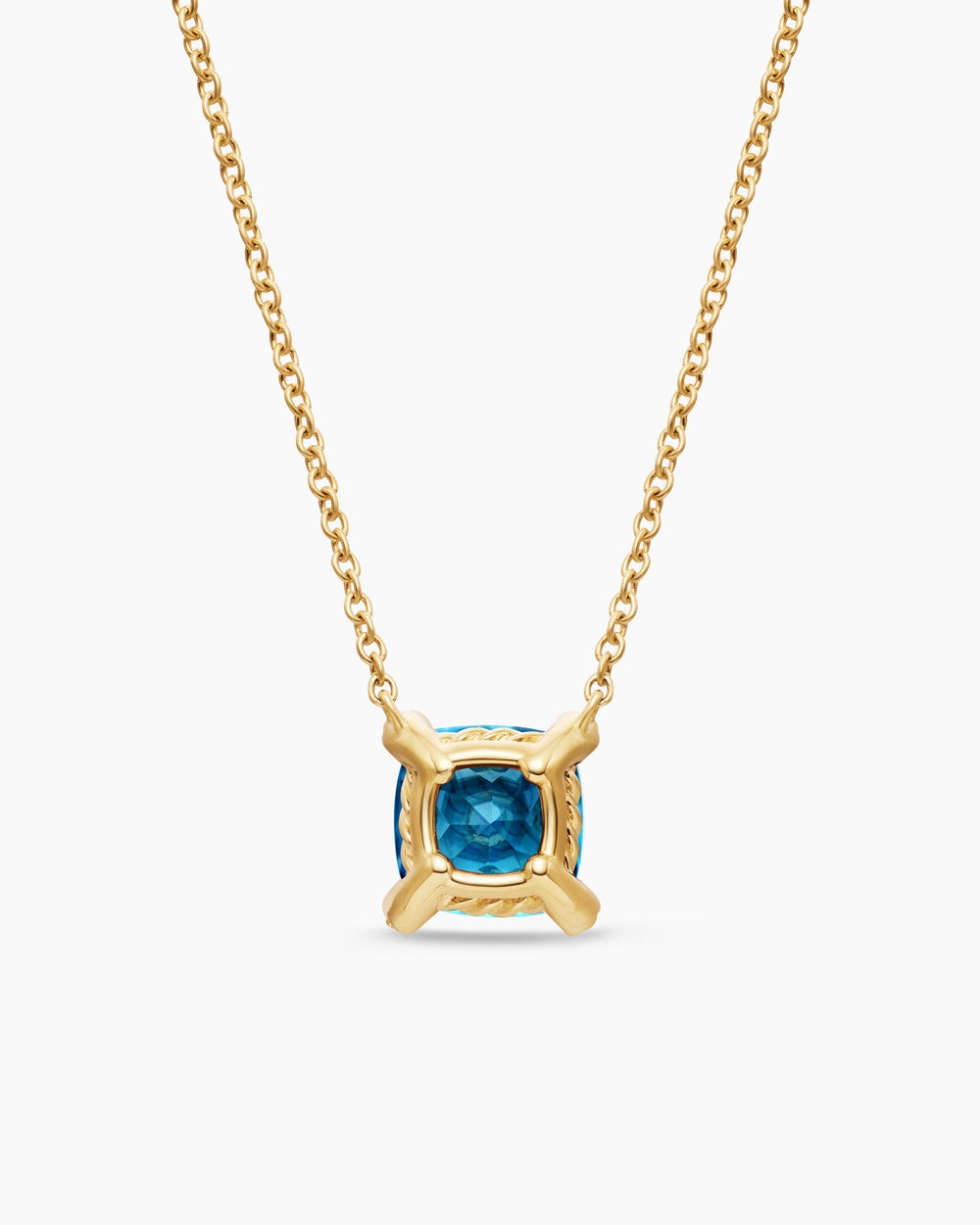 Womens Petite Chatelaine® Pendant Necklace in 18ct Yellow Gold with Hampton Blue Topaz and Diamonds, 7mm