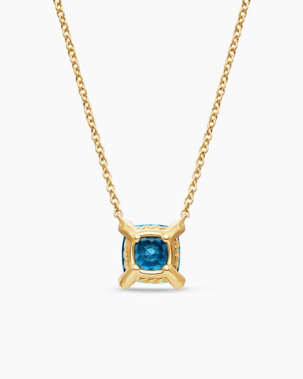 Petite Chatelaine® Pendant Necklace in 18K Yellow Gold with Hampton Blue Topaz and Diamonds, 7mm