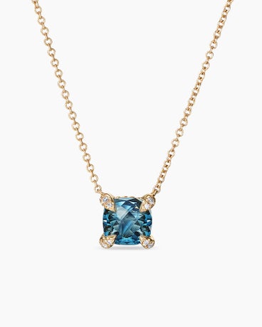 Petite Chatelaine® Pendant Necklace in 18K Yellow Gold with Hampton Blue Topaz and Diamonds, 7mm