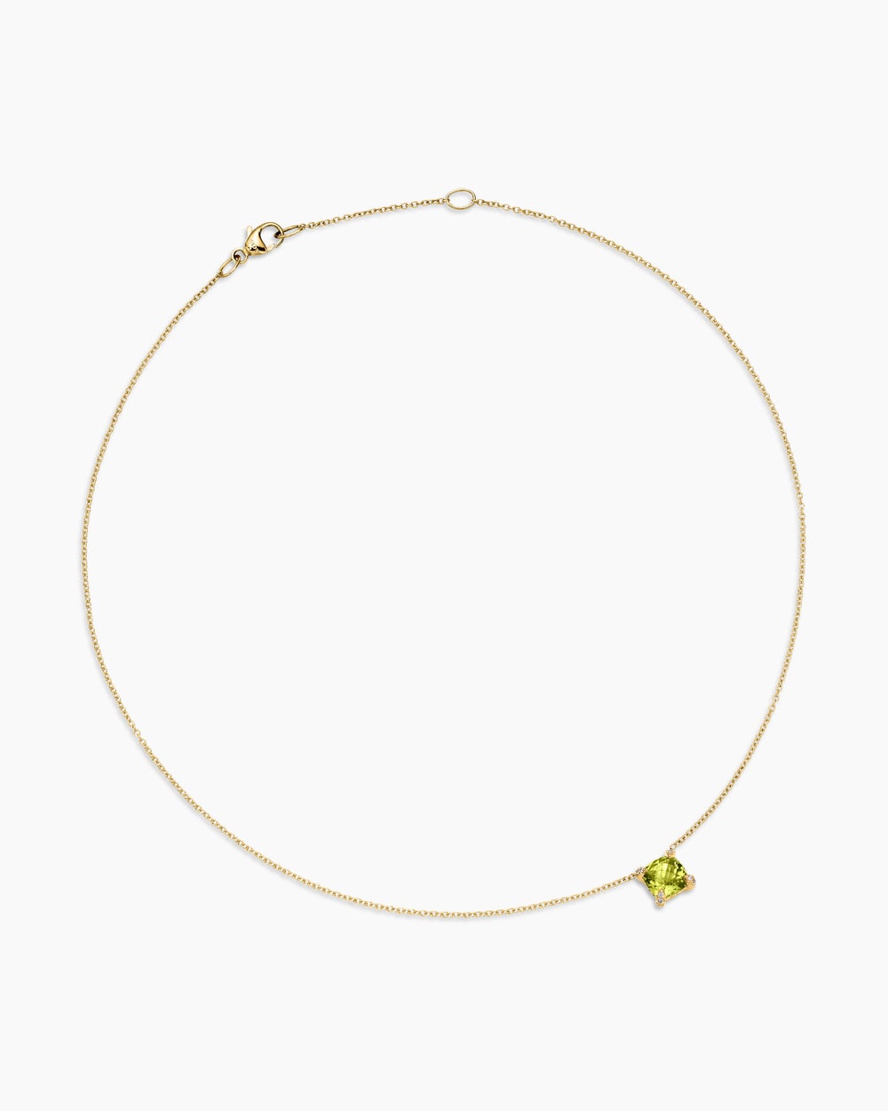 Womens Petite Chatelaine® Pendant Necklace in 18ct Yellow Gold with Peridot and Diamonds, 7mm