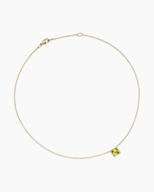 Womens Petite Chatelaine® Pendant Necklace in 18K Yellow Gold with Peridot and Diamonds, 7mm