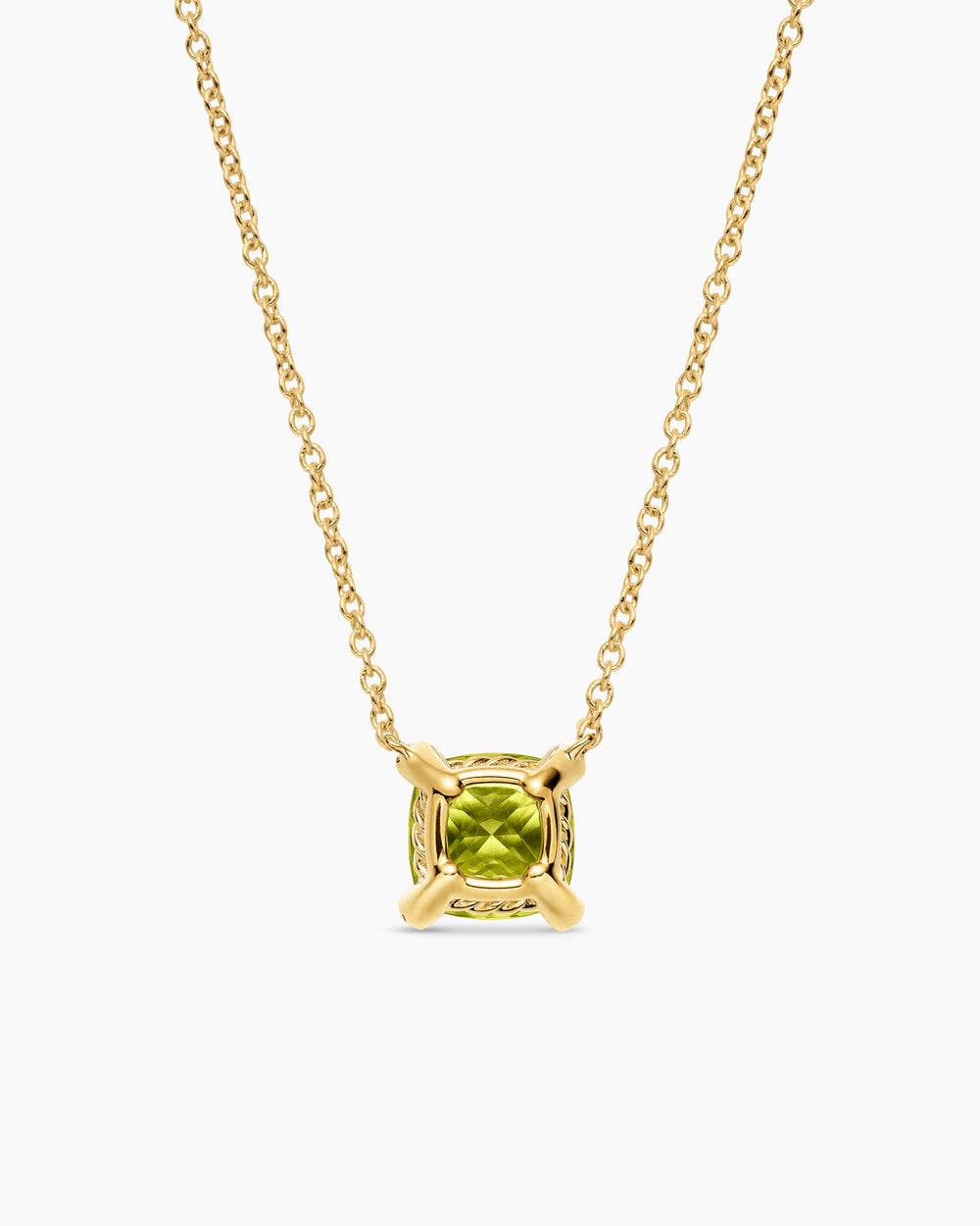 Womens Petite Chatelaine® Pendant Necklace in 18ct Yellow Gold with Peridot and Diamonds, 7mm