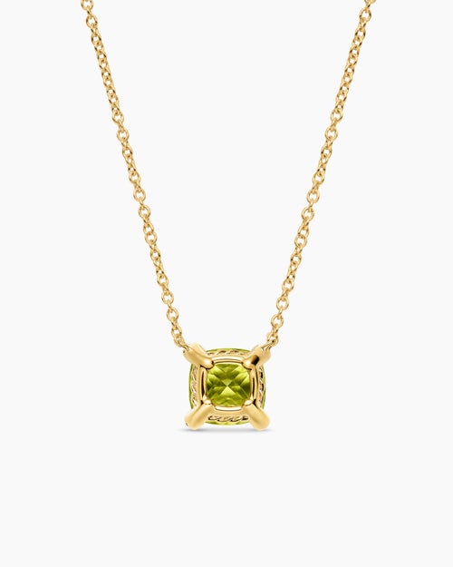 Womens Petite Chatelaine® Pendant Necklace in 18K Yellow Gold with Peridot and Diamonds, 7mm