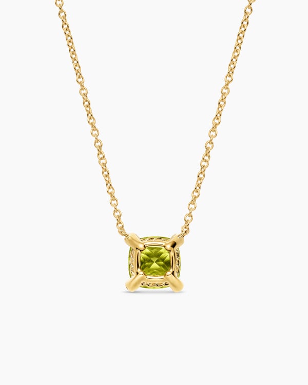 Petite Chatelaine® Pendant Necklace in 18K Yellow Gold with Peridot and Diamonds, 7mm