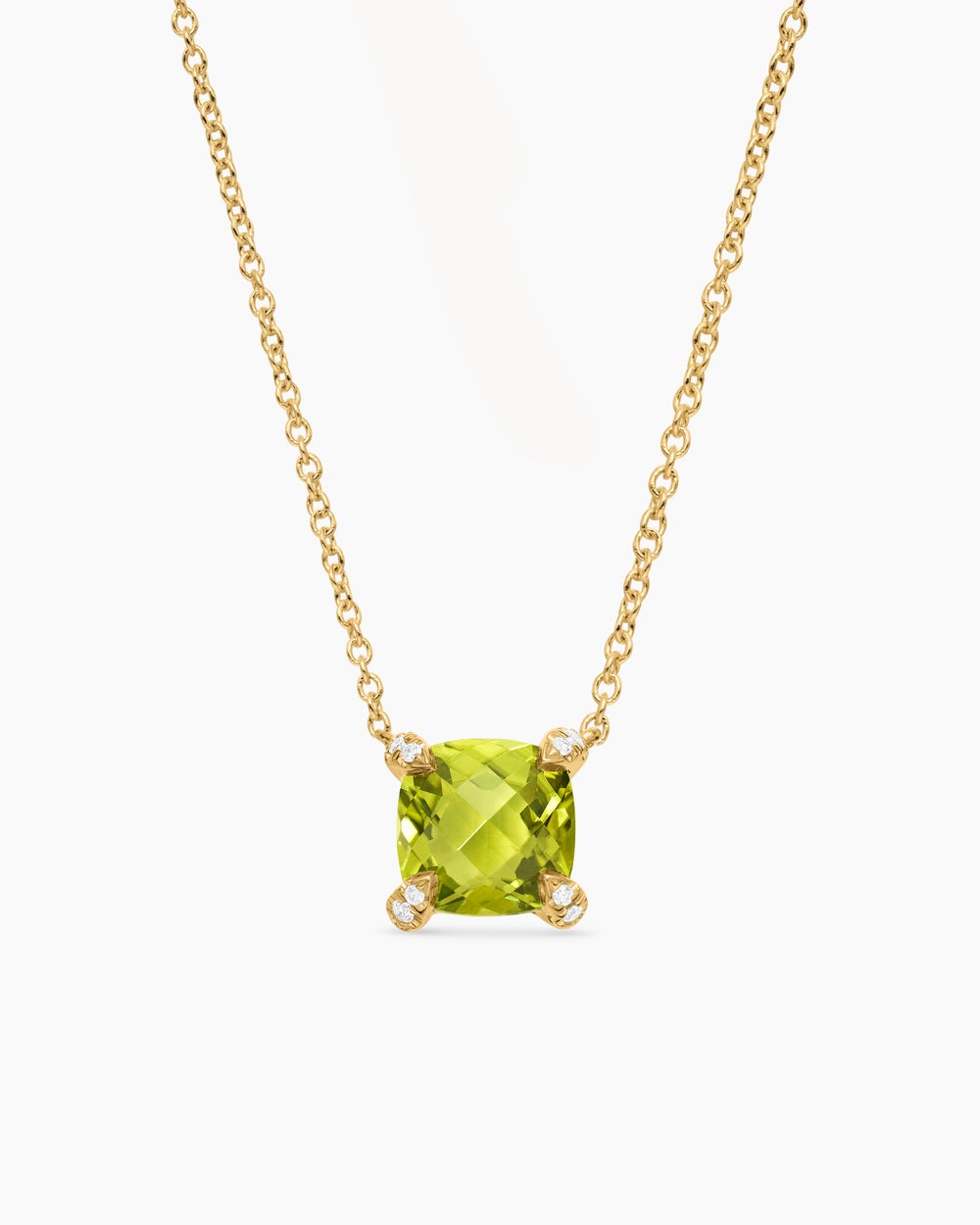 Womens Petite Chatelaine® Pendant Necklace in 18ct Yellow Gold with Peridot and Diamonds, 7mm