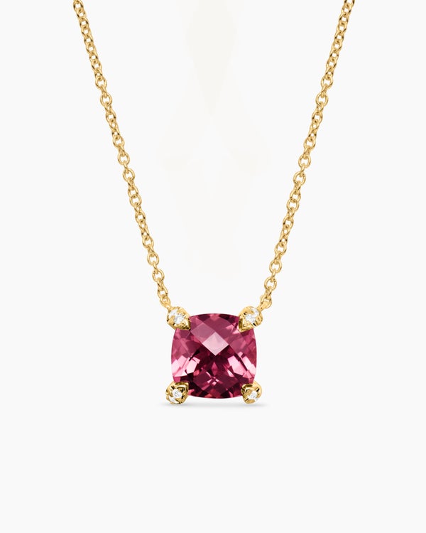 Collier avec pendentif Petite Châtelaine® en or jaune 18 carats avec tourmaline rose et diamants, 7 mm