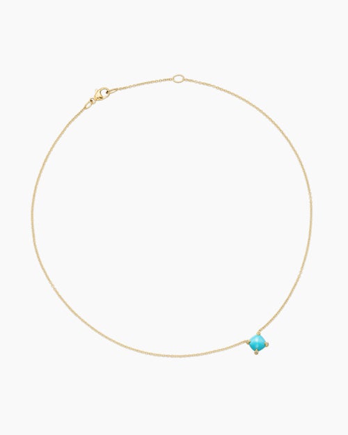 Womens Petite Chatelaine® Pendant Necklace in 18K Yellow Gold with Turquoise and Diamonds, 7mm