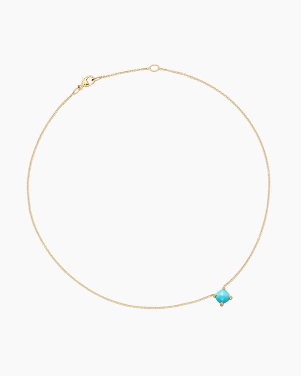 Petite Chatelaine® Pendant Necklace in 18K Yellow Gold with Turquoise and Diamonds, 7mm