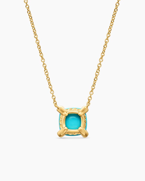 Petite Chatelaine® Pendant Necklace in 18K Yellow Gold with Turquoise and Diamonds, 7mm