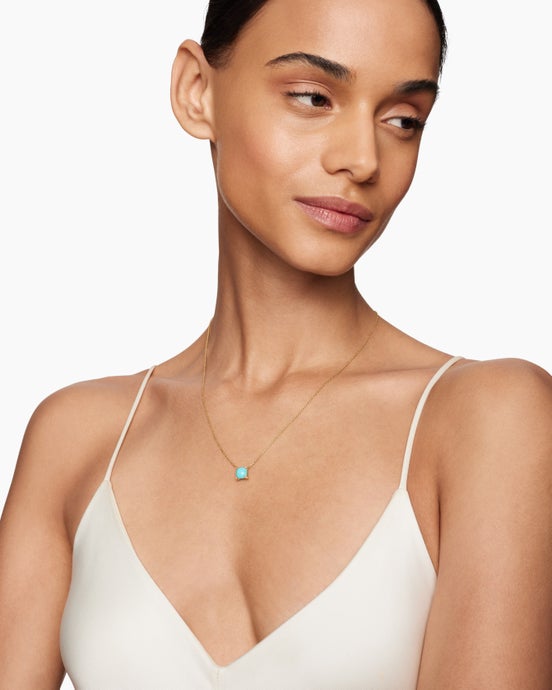 Petite Chatelaine® Pendant Necklace in 18K Yellow Gold with Turquoise and Diamonds, 7mm