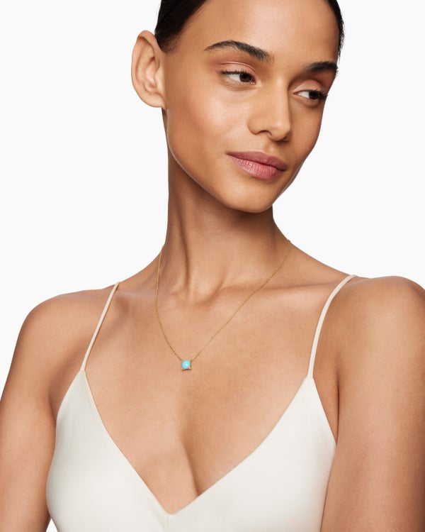 Petite Chatelaine® Pendant Necklace in 18K Yellow Gold with Turquoise and Diamonds, 7mm