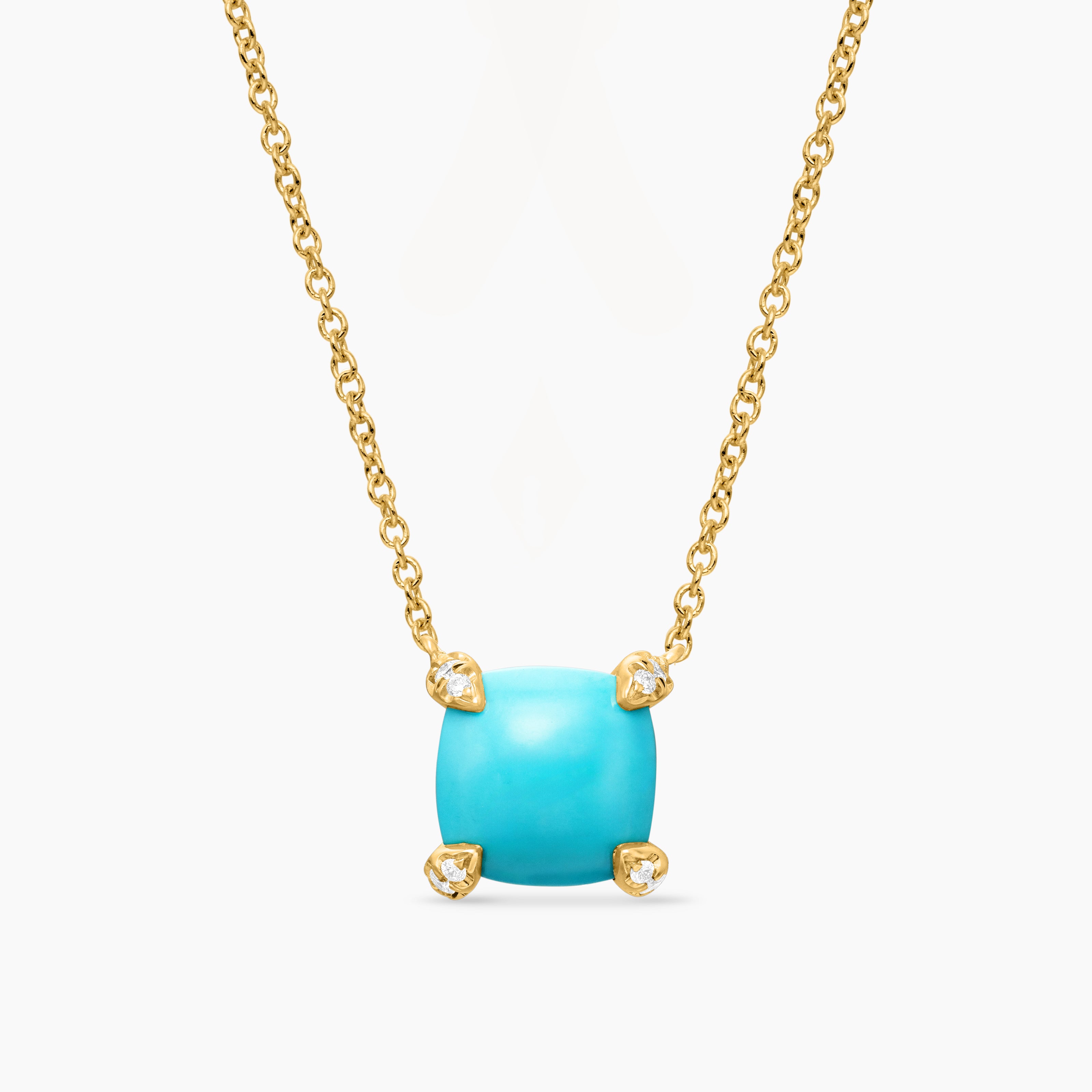 Womens Petite Chatelaine&reg; Pendant Necklace in 18K Yellow Gold with Turquoise and Diamonds, 7mm