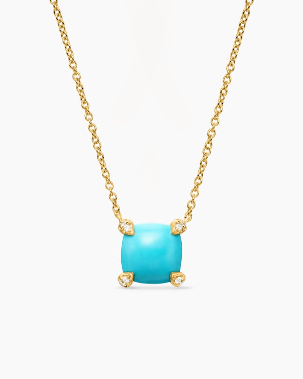 Petite Chatelaine® Pendant Necklace in 18K Yellow Gold with Turquoise and Diamonds, 7mm