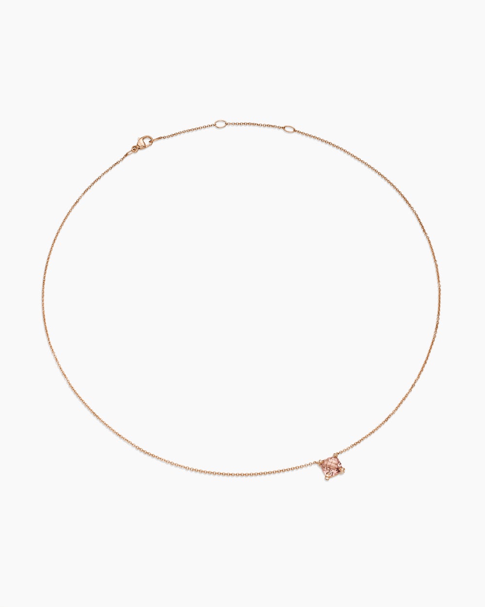 Womens Petite Chatelaine® Pendant Necklace in 18ct Rose Gold with Morganite and Diamonds, 7mm