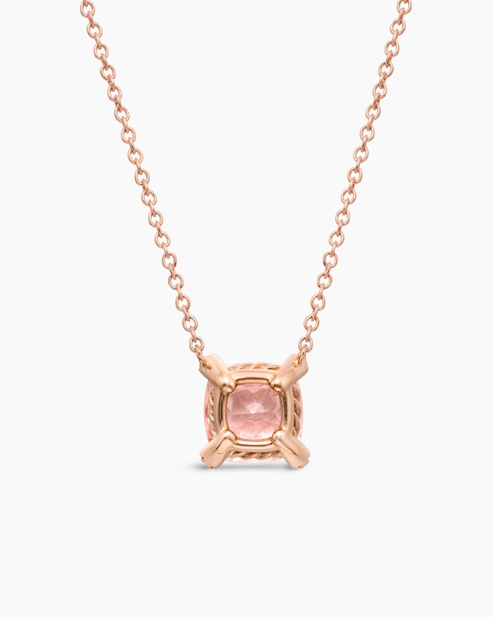 Womens Petite Chatelaine® Pendant Necklace in 18ct Rose Gold with Morganite and Diamonds, 7mm