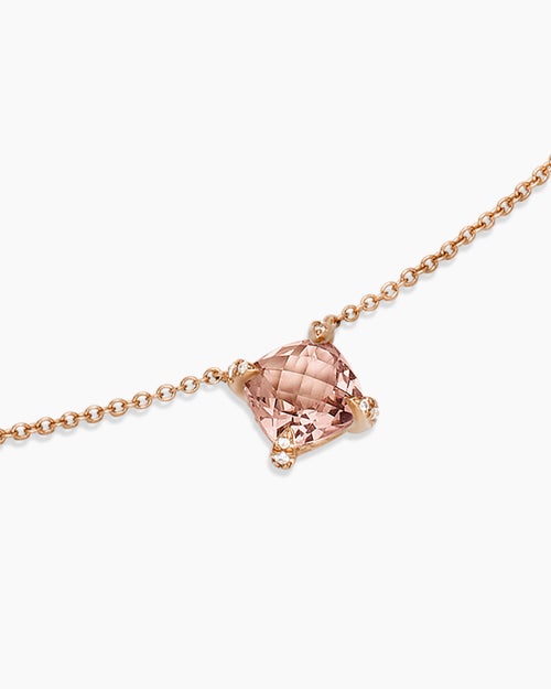 Womens Petite Chatelaine® Pendant Necklace in 18K Rose Gold with Morganite and Diamonds, 7mm