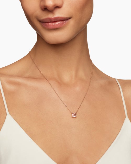 Womens Petite Chatelaine® Pendant Necklace in 18K Rose Gold with Morganite and Diamonds, 7mm