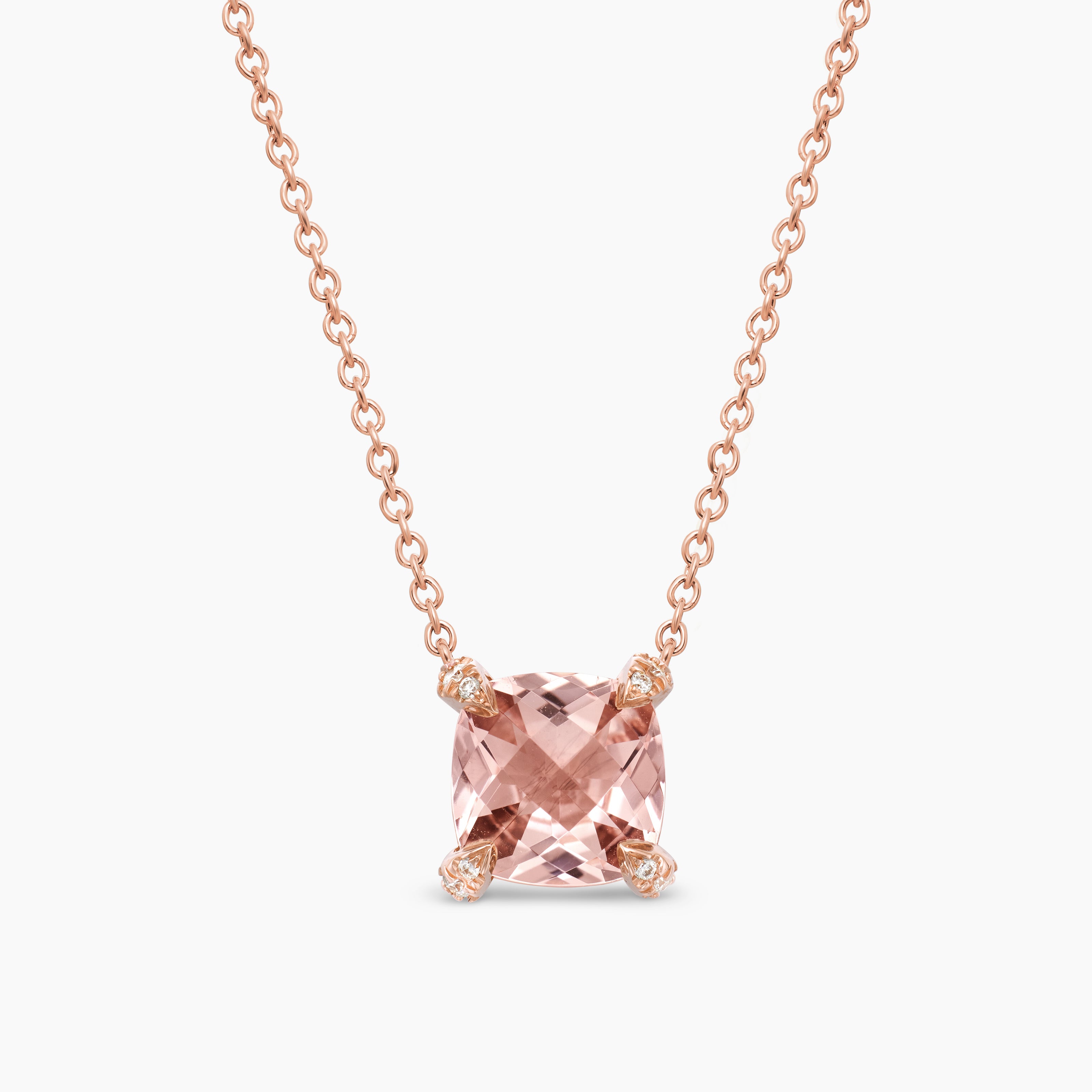 Womens Petite Chatelaine&reg; Pendant Necklace in 18K Rose Gold with Morganite and Diamonds, 7mm