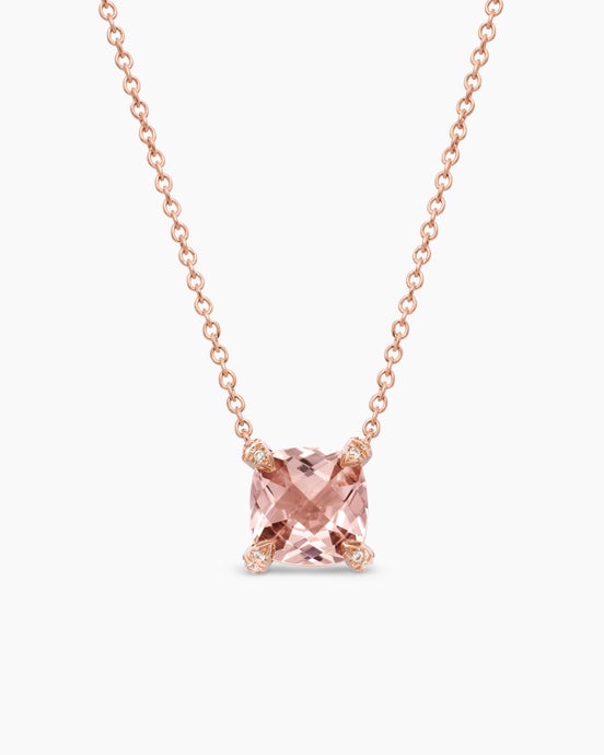 Petite Chatelaine® Pendant Necklace in 18K Rose Gold with Morganite and Diamonds, 7mm