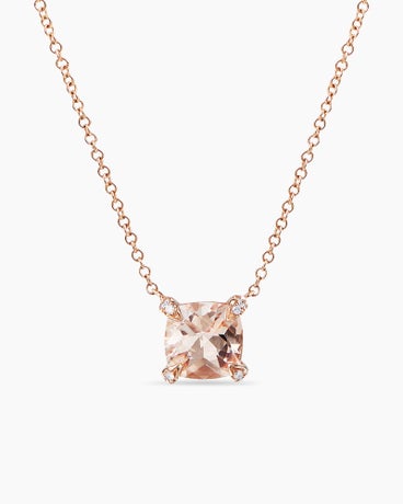 Petite Chatelaine® Pendant Necklace in 18K Rose Gold with Morganite and Diamonds, 7mm