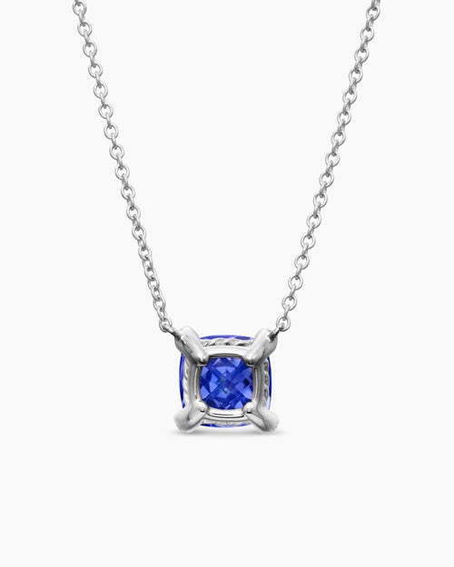 Womens Petite Chatelaine® Pendant Necklace in 18ct White Gold with Tanzanite and Diamonds, 7mm