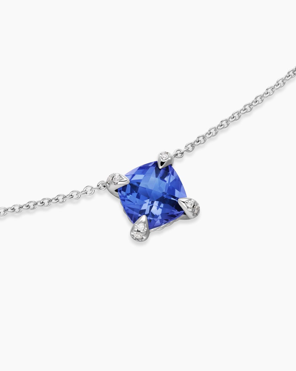 Womens Petite Chatelaine® Pendant Necklace in 18K White Gold with Tanzanite and Diamonds, 7mm