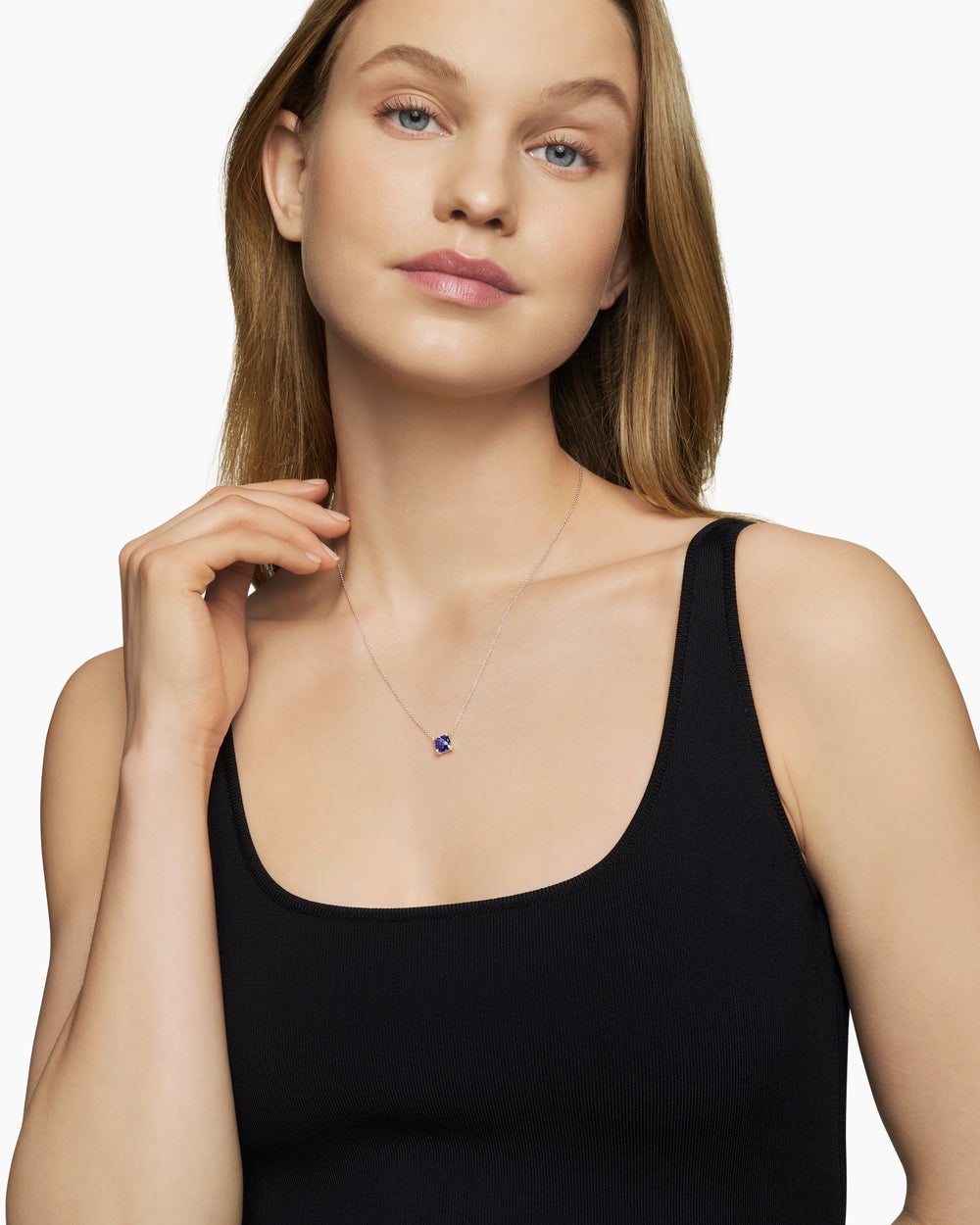 Womens Petite Chatelaine® Pendant Necklace in 18K White Gold with Tanzanite and Diamonds, 7mm