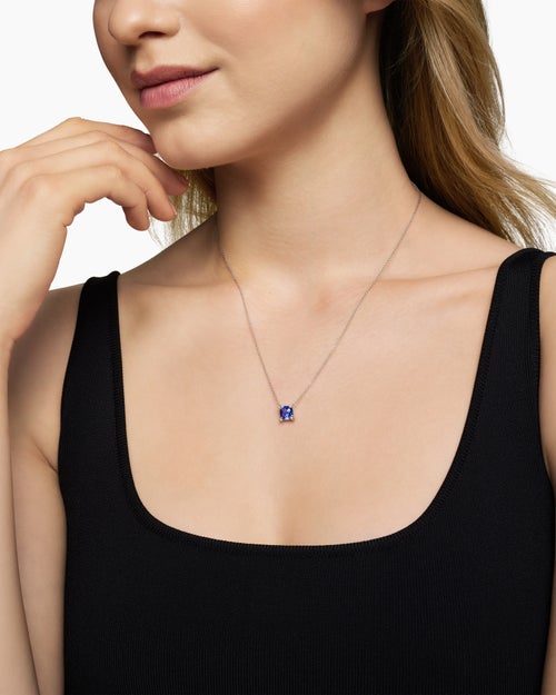 Womens Petite Chatelaine® Pendant Necklace in 18K White Gold with Tanzanite and Diamonds, 7mm