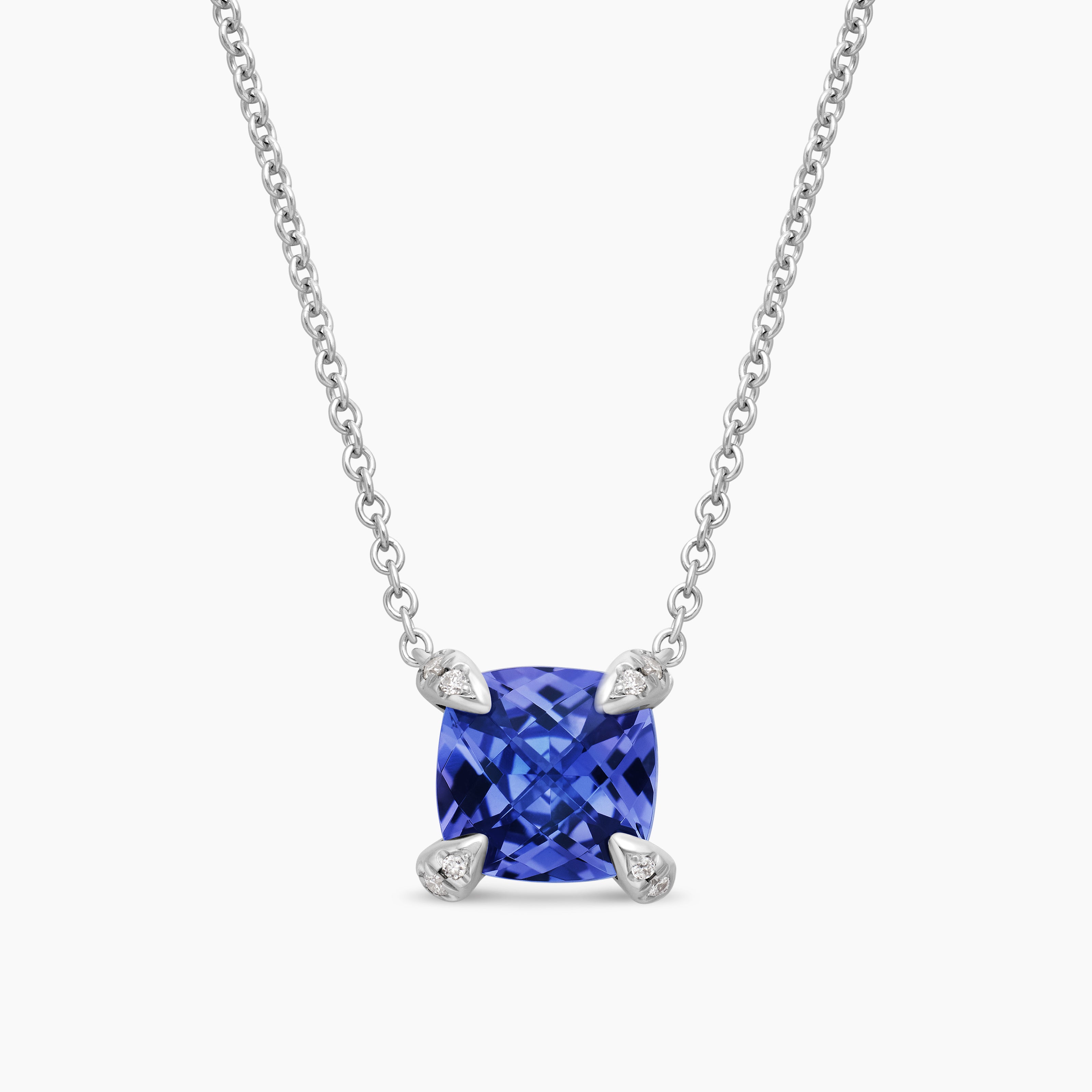 Womens Petite Chatelaine&reg; Pendant Necklace in 18K White Gold with Tanzanite and Diamonds, 7mm
