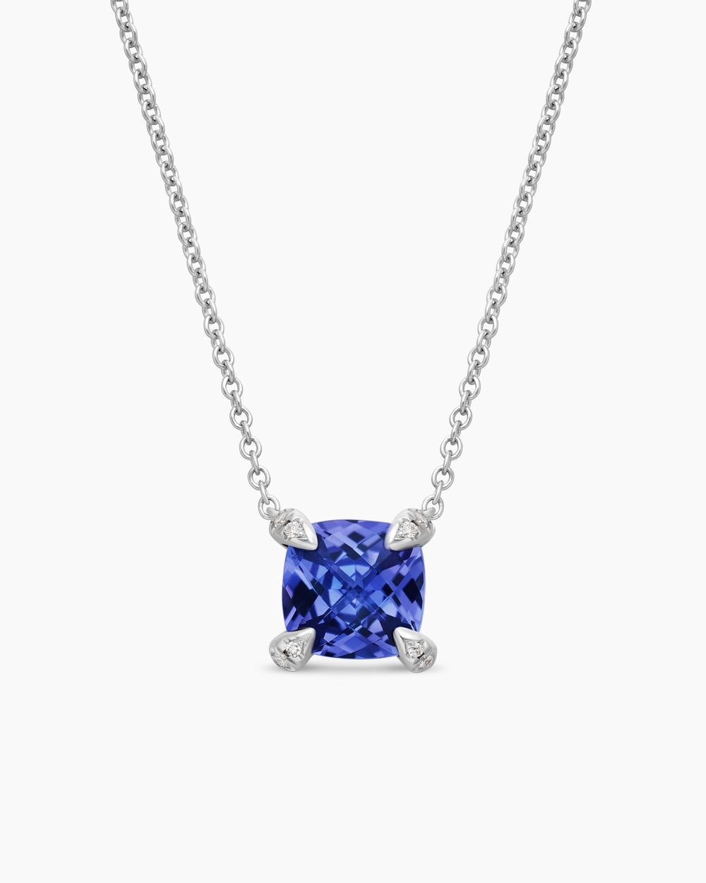 Womens Petite Chatelaine® Pendant Necklace in 18K White Gold with Tanzanite and Diamonds, 7mm