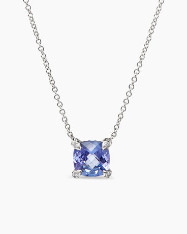 Petite Chatelaine® Pendant Necklace in 18K White Gold with Tanzanite and Diamonds, 7mm