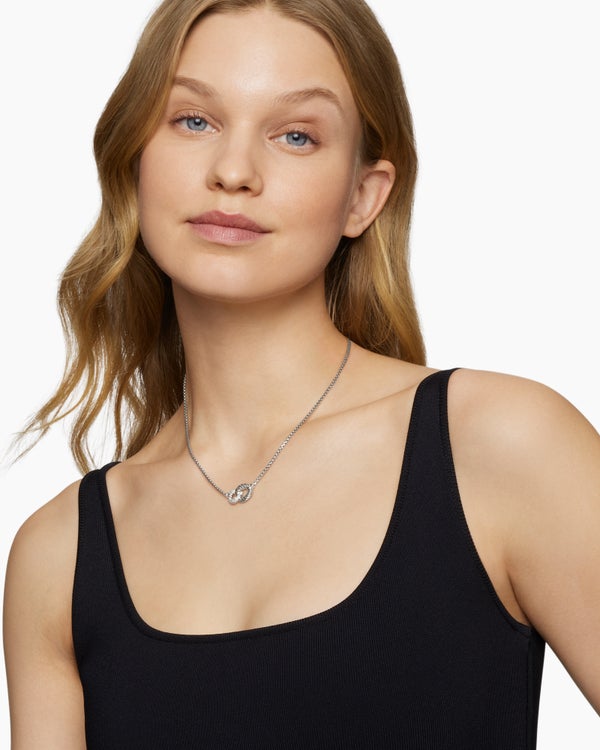 Belmont® Curb Link Necklace in Sterling Silver with Diamonds, 20mm