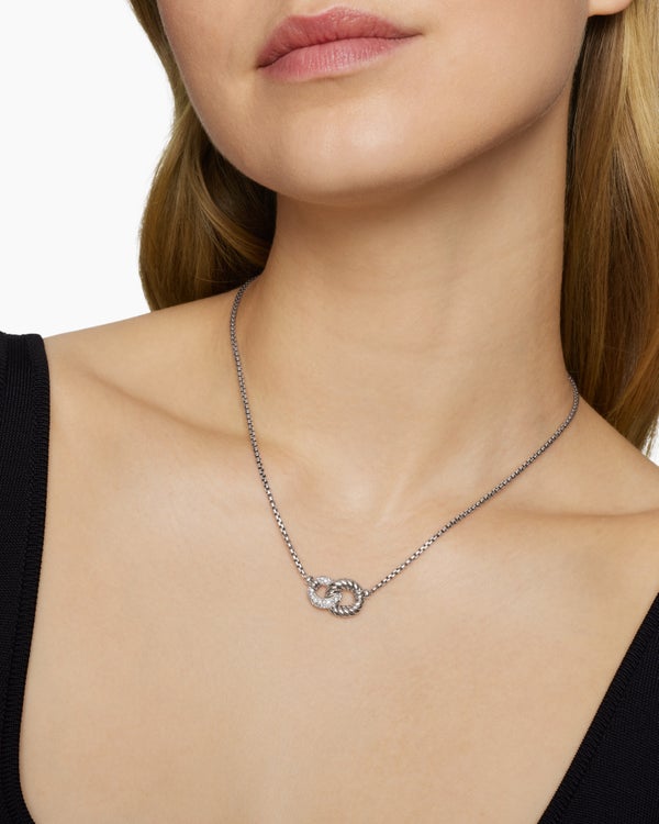 Belmont® Curb Link Necklace in Sterling Silver with Diamonds, 20mm