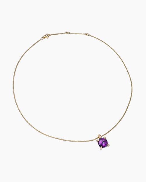 Womens Chatelaine® Pendant Necklace in 18K Yellow Gold with Amethyst and Diamonds, 11mm