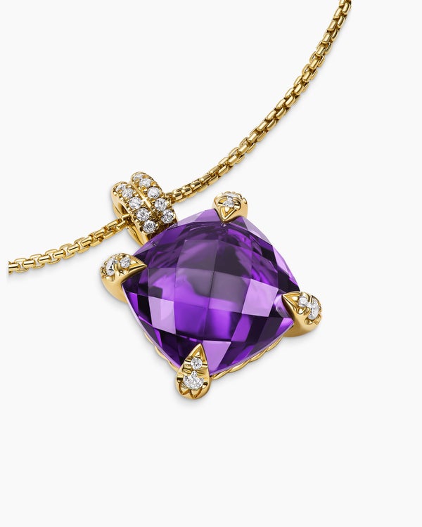 Chatelaine® Pendant Necklace in 18K Yellow Gold with Amethyst and Diamonds, 11mm
