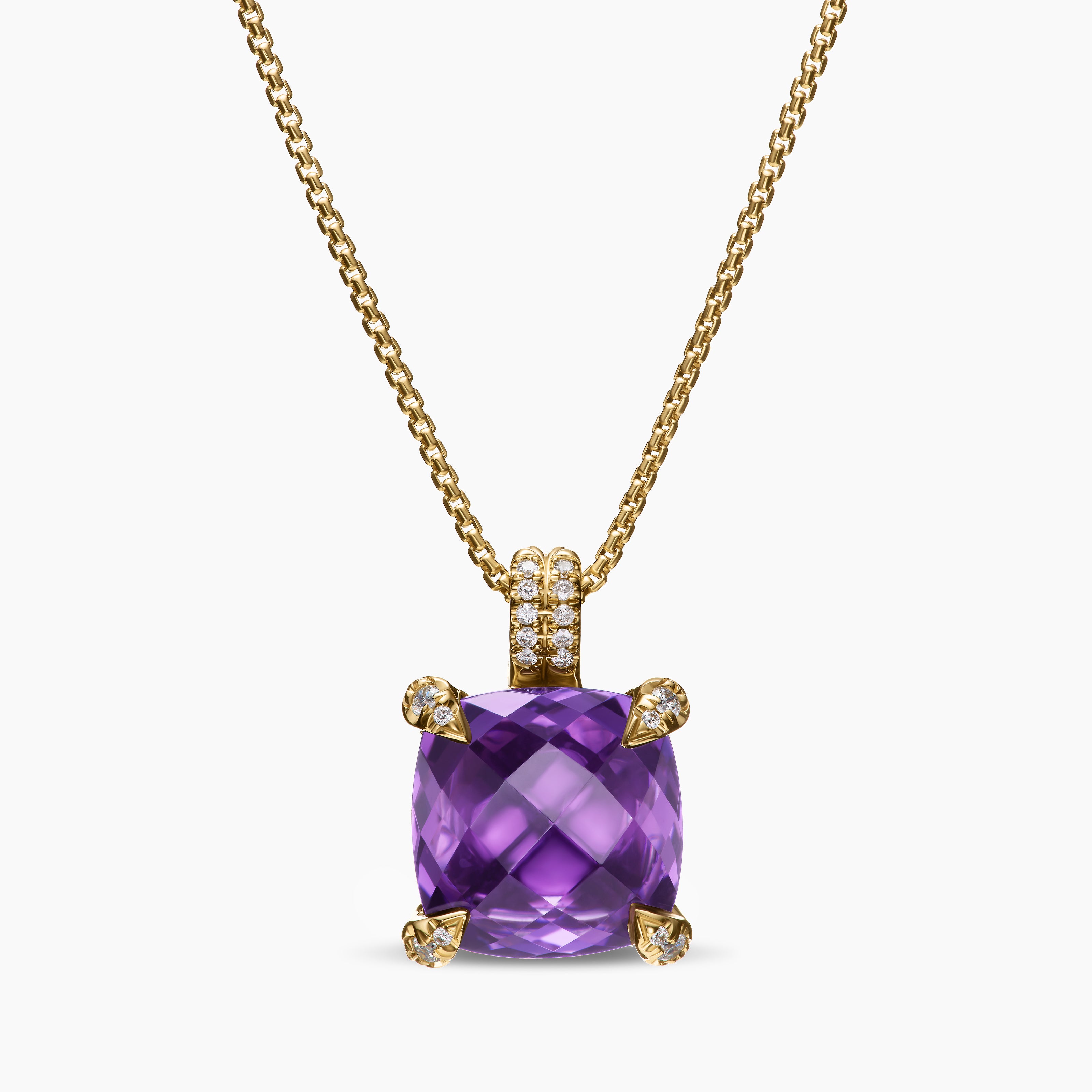 Womens Chatelaine&reg; Pendant Necklace in 18K Yellow Gold with Amethyst and Diamonds, 11mm