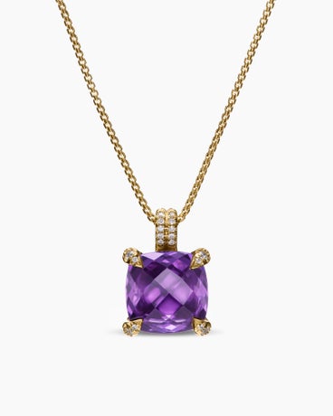 Chatelaine® Pendant Necklace in 18K Yellow Gold with Amethyst and Diamonds, 11mm