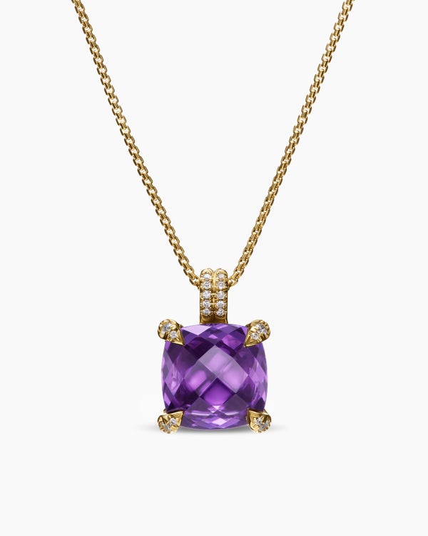 Chatelaine® Pendant Necklace in 18K Yellow Gold with Amethyst and Diamonds, 11mm